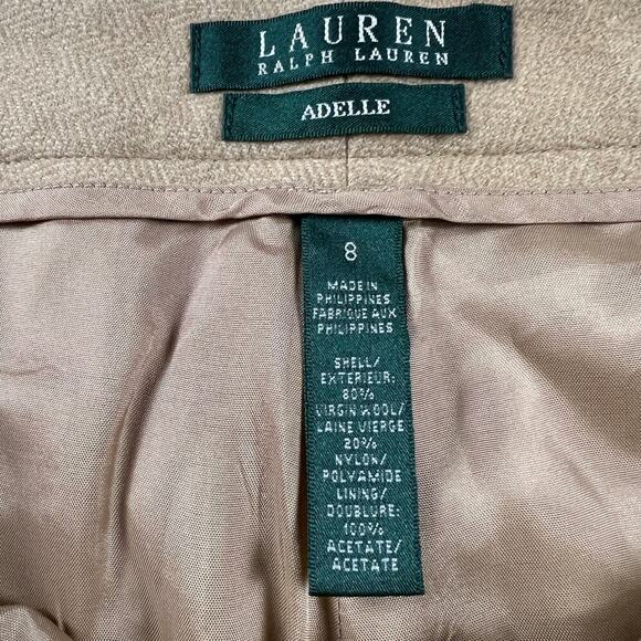 Lauren by Ralph Lauren Adelle Virgin Wool Tan Herringbone Dress Pants Size 8 - Picture 9 of 12